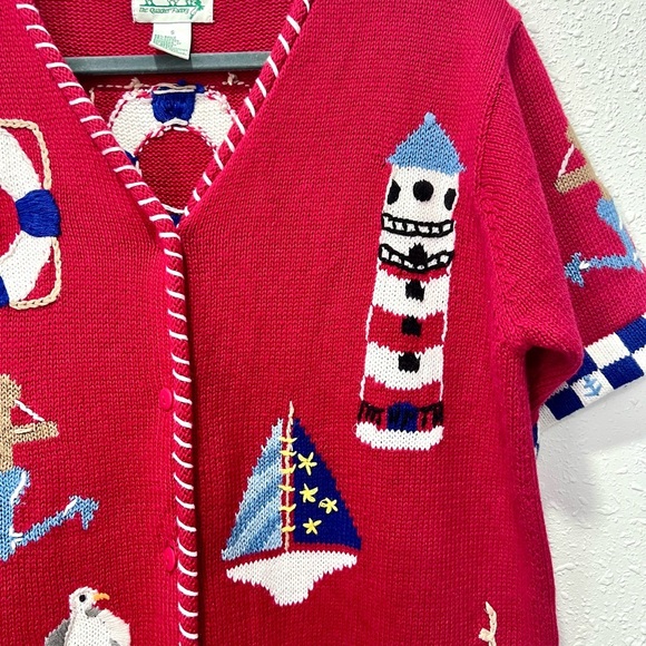 Quacker Factory Red Nautical Sweater SMALL - Picture 6 of 10